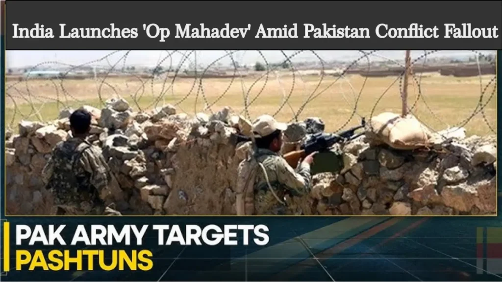 Pakistani soldiers at a border post with barbed wire, armed and alert, during military operation near conflict zone.