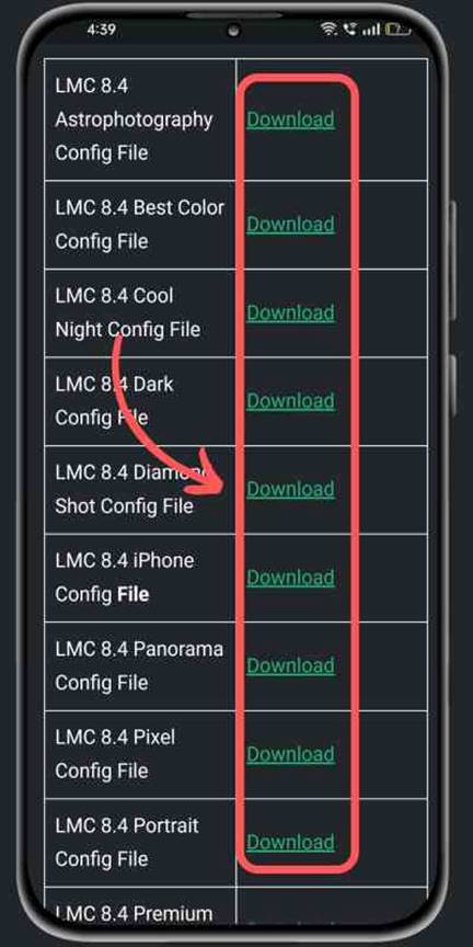 Screenshot showing the LMC 8.4 Config File applied on a GCam interface for better image processing.