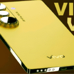 Vivo V50 smartphone rear view featuring dual camera setup with red arrow highlighting premium lens design