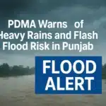 Flood alert warning issued by PDMA for Punjab due to heavy rains and flash flood risk.