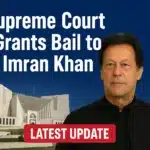 Supreme Court grants bail to Imran Khan – news poster with court building and breaking news headline