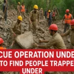 Rescue workers conducting an operation to save people trapped under heavy debris after a collapse.