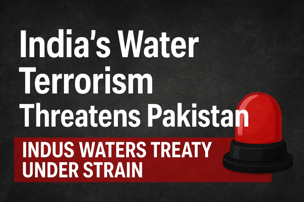 News poster on India’s water terrorism threatening Pakistan under the Indus Waters Treaty.