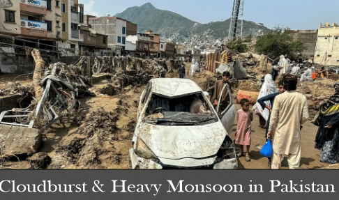 Rescue workers assist residents in flooded streets as heavy monsoon rains and lightning storms hit Pakistan.