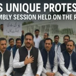PTI’s Unique Protest: AssemblPTI leaders holding a roadside assembly protest outside Parliament.y Session Held on the Road