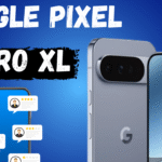 Google Pixel 10 Pro XL smartphone front and back design with review ratings illustration.