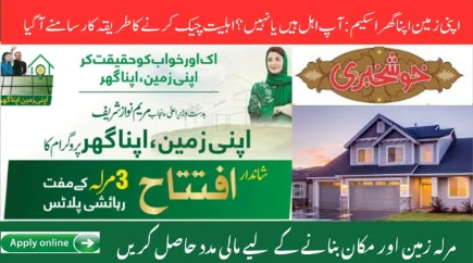 Apni Zameen Apna Ghar Program 2025 inauguration banner with Maryam Nawaz, free 3 Marla residential plots advertisement in Punjab.