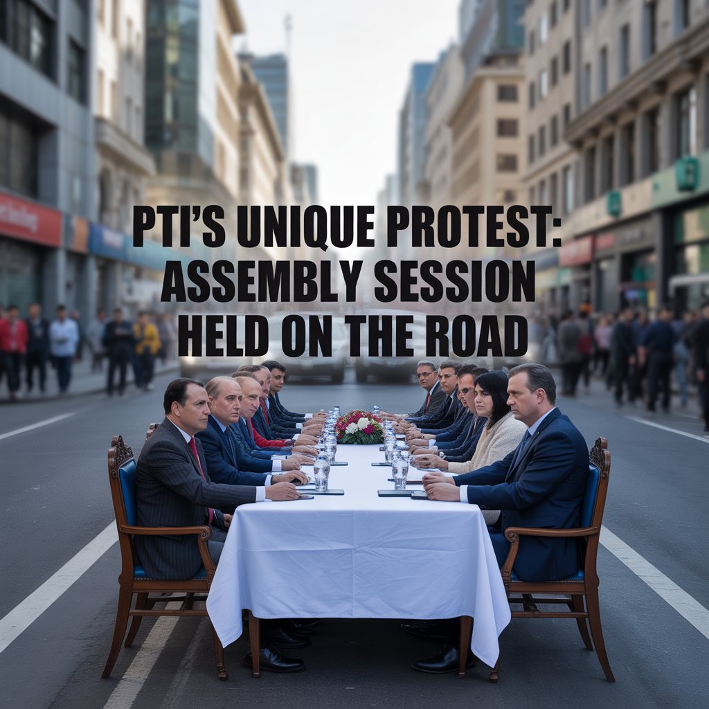 PTI leaders holding a symbolic assembly session on the road during a political protest in Islamabad.