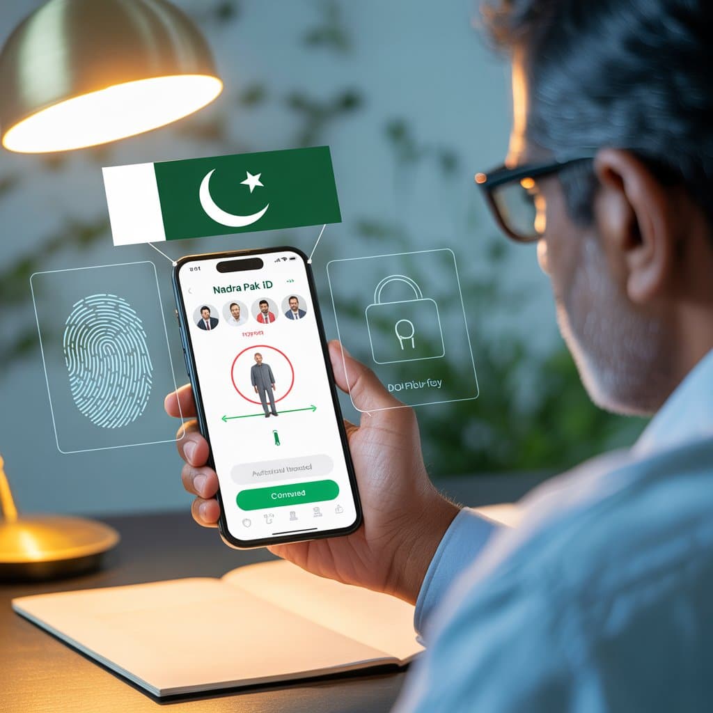 "Pakistani citizen using NADRA Pak ID app on smartphone to Remove Unrelated Individuals from NADRA Family Tree, ensuring data accuracy and identity protection."