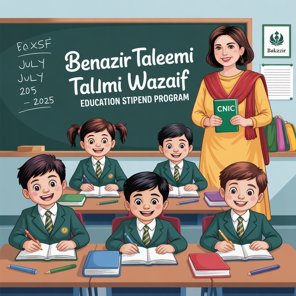 Benazir Taleemi Wazaif July 2025 online registration through 8171 portal, CNIC check, stipend details for primary, secondary, and higher secondary students in Pakistan