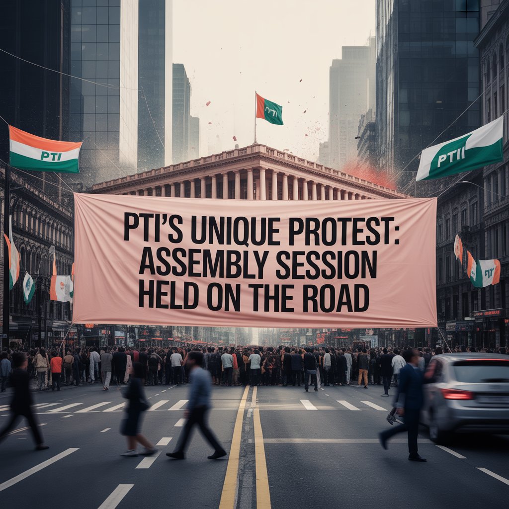 Pakistan Tehreek-e-Insaf members sit in protest outside Parliament, staging a roadside assembly session.