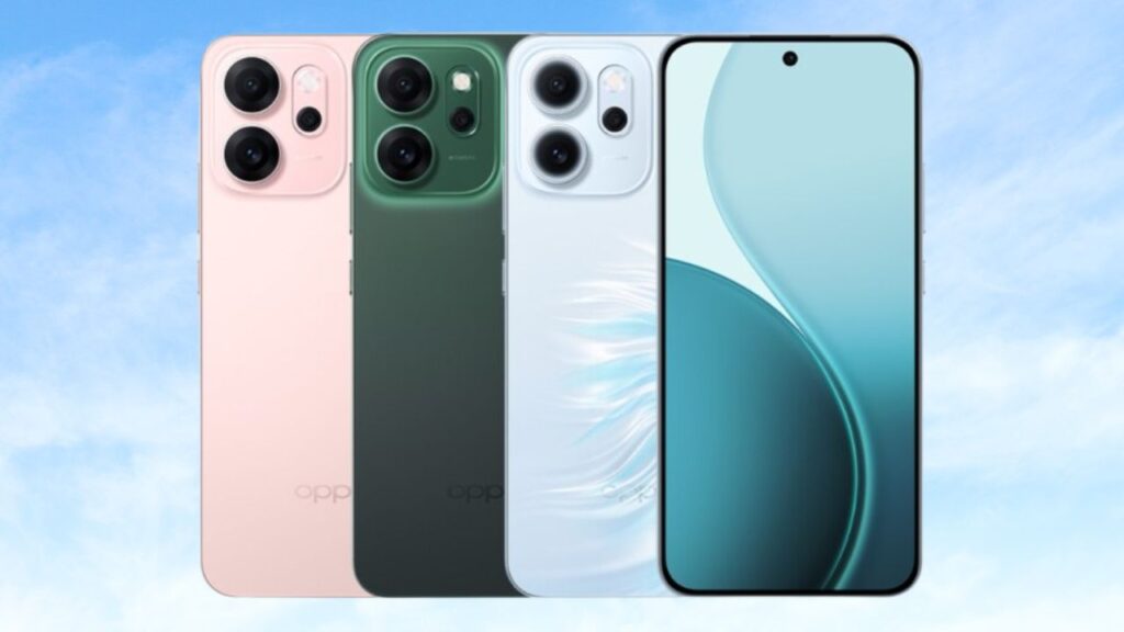 Oppo Reno 14 FS 5G color options – Green, Pink, and White with AMOLED display