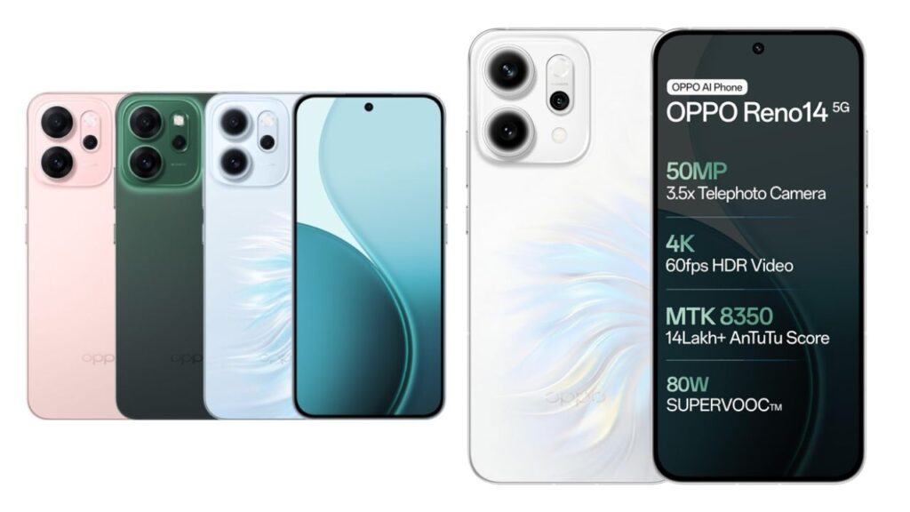 Oppo Reno 14 FS 5G with 120Hz AMOLED display, 6000mAh battery, IP69 rating, and AI triple camera