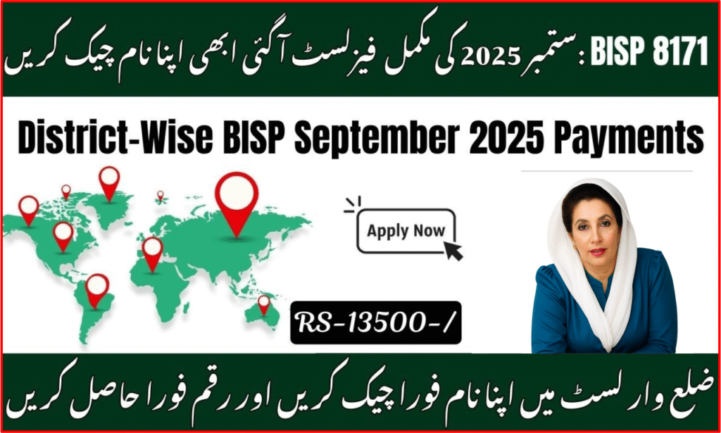 District Wise BISP 8171 September 2025 Payments for women in Pakistan