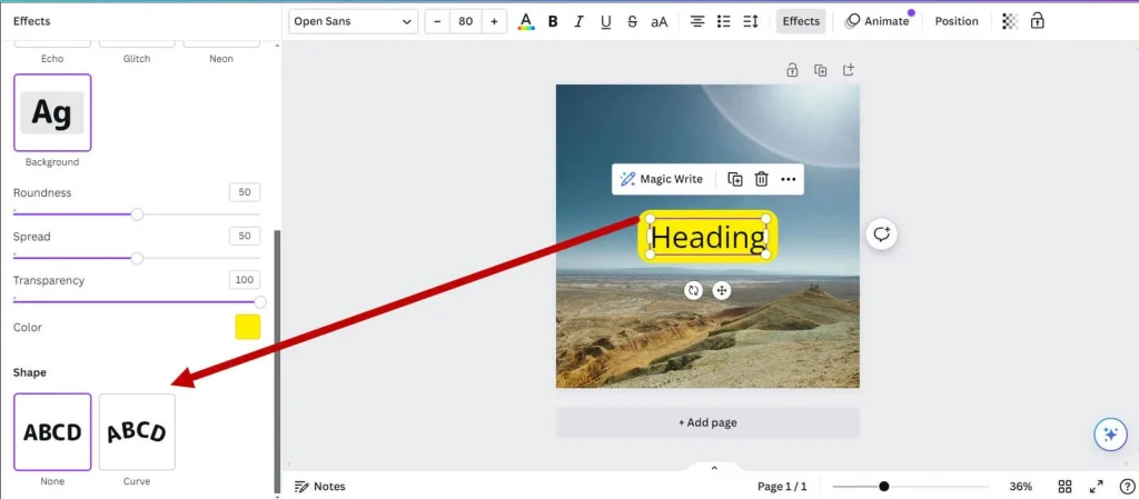 Step-by-step demonstration of how to highlight text in Canva using the background effect for eye-catching designs.